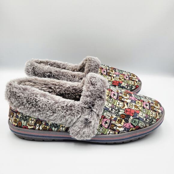 BOBS from Skechers Gray For Dogs Too Cozy Slippers Faux Fur Lining Women's Sz 10 - Picture 2 of 10